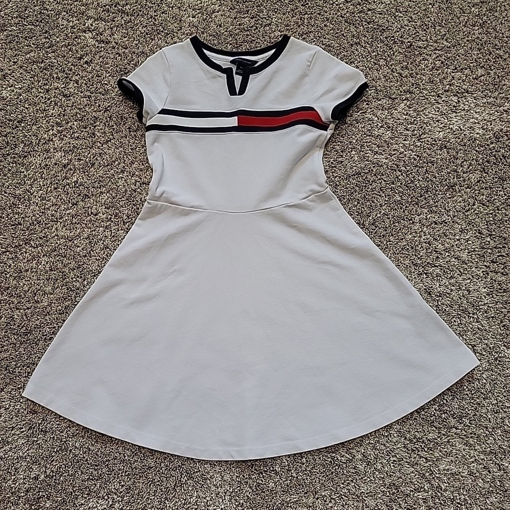 TOMMY HILFIGER Signature Fit and Flare Flag Dress White Size 6X
